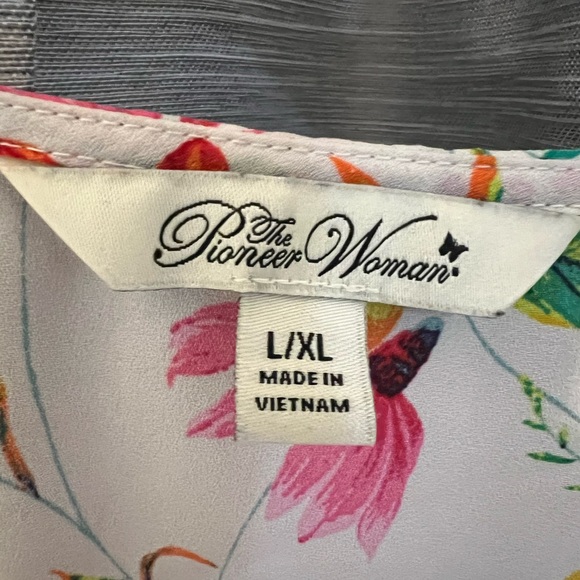 Pioneer Woman Floral Pink White Kimono Boho Bell Sleeves Feminine Country Chic - Picture 4 of 6